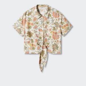 MANGO NWT - Floral Linen Tie-Front Shirt - XXS
